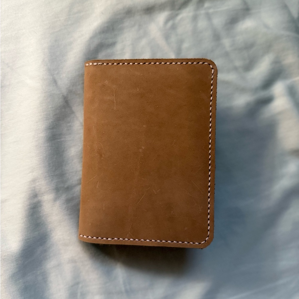 Handmade in USA Brown Taupe Leather Passport and Card Holder